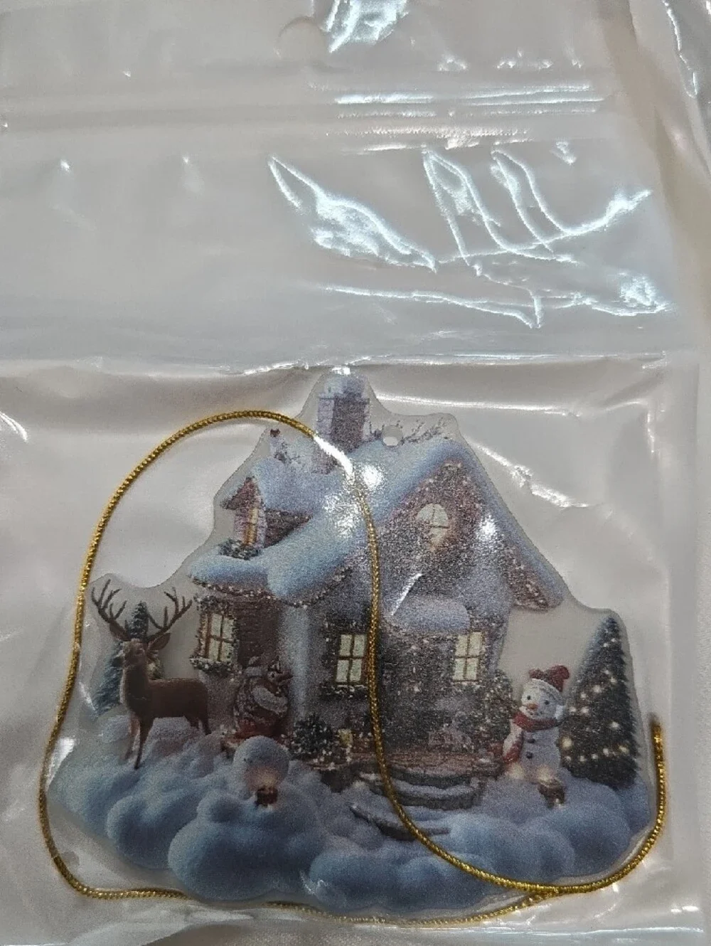 Winter Cottage Hanging Ornaments - Blue Snowy Scene (Set of 2)